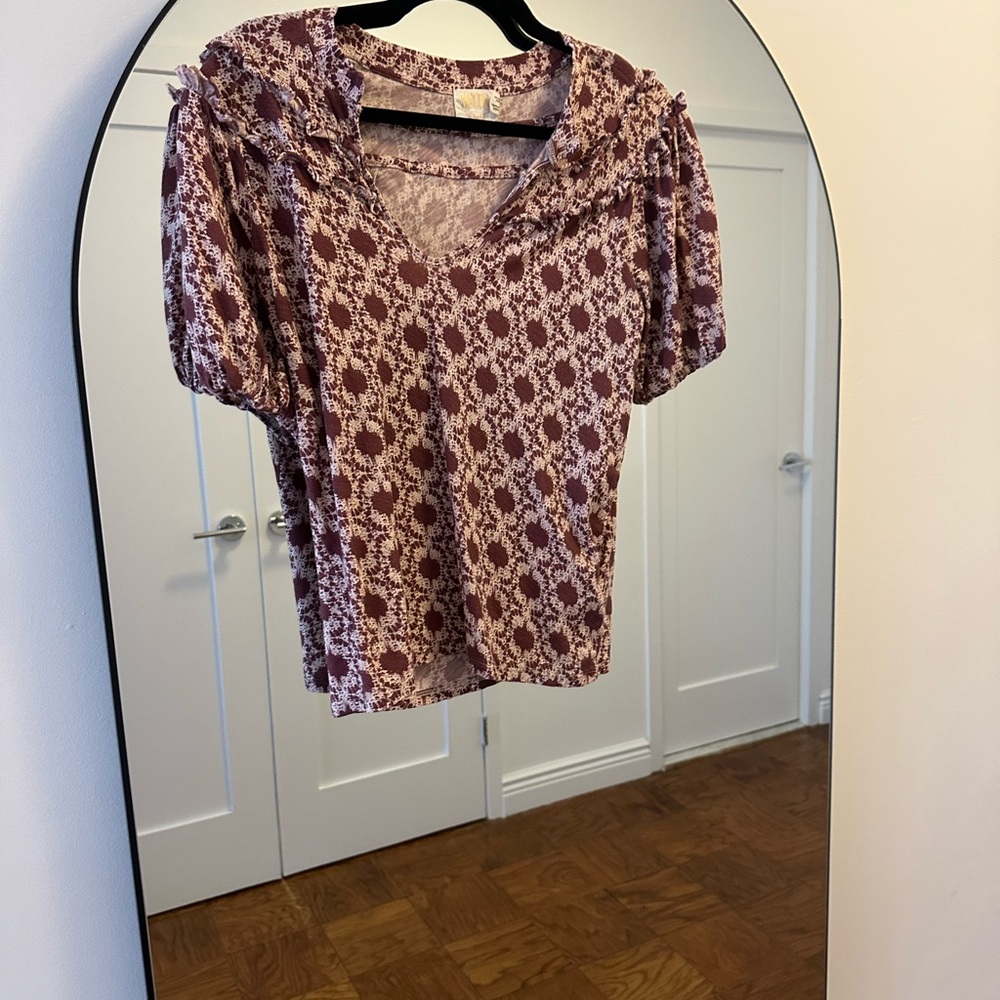 Nation LTD Burgundy and Cream Patterned Blouse
